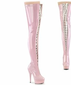 Pleaser Shoes By Pleaser USA DELIGHT-3027 Pleaser Shoes Pink Patent Thigh High Boot