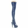 Pleaser Shoes By Pleaser USA Thigh High Boots DELIGHT-3030 Pleaser Shoes Denim Open Toe/Heel Platform Stripper Boot