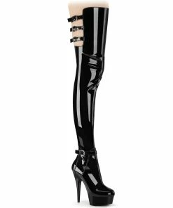 Pleaser Shoes By Pleaser USA Thigh High Boots DELIGHT-3055 Pleaser Shoes Black Patent Thigh High Platform Boots