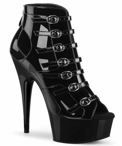 Pleaser Shoes By Pleaser USA DELIGHT-600-11 Black Patent Platform Open Toe Ankle Bootie