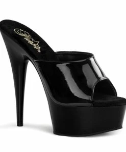 Pleaser Shoes By Pleaser USA DELIGHT-601 Pleaser Shoes Black Patent Platform Slide Stripper Shoe 6 Inch Heels