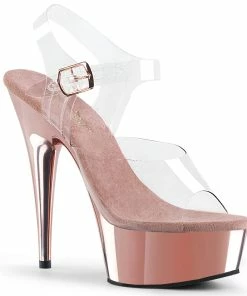 Pleaser Shoes By Pleaser USA DELIGHT-608 Pleaser Shoes Rose Gold Chrome Exotic Dancer Shoe 6 Inch Heels