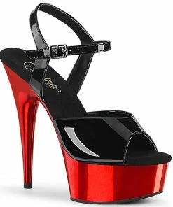 Pleaser Shoes By Pleaser USA DELIGHT-609 Red Chrome Platform 6 Inch Heel Stripper Shoe