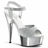 Pleaser Shoes By Pleaser USA 6 Inch Heels DELIGHT-609G Silver Glitter & Chrome Pole Dancing Shoe