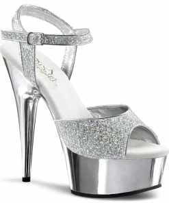 Pleaser Shoes By Pleaser USA 6 Inch Heels DELIGHT-609G Silver Glitter & Chrome Pole Dancing Shoe