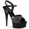 Pleaser Shoes By Pleaser USA DELIGHT-609RS Pleaser Shoes Black Stripper Shoe With Rhinestones 6 Inch Heels