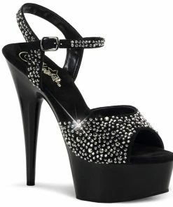 Pleaser Shoes By Pleaser USA DELIGHT-609RS Pleaser Shoes Black Stripper Shoe With Rhinestones 6 Inch Heels