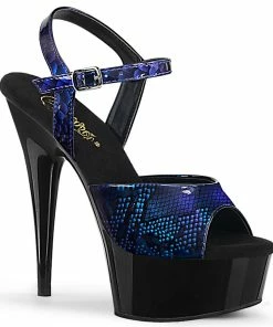 Pleaser Shoes By Pleaser USA DELIGHT-609SP Pleaser Shoes Clearance Blue Snake Pole Dancing Shoe 6 Inch Heels