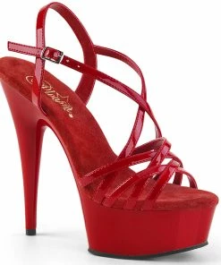Pleaser Shoes By Pleaser USA 6 Inch Heels DELIGHT-613 Pleaser Shoe Red Patent Strappy Platform Sandals