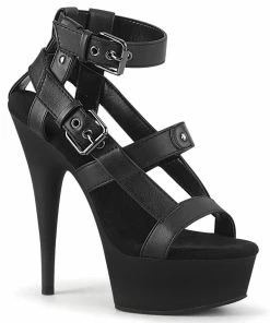 Pleaser Shoes By Pleaser USA DELIGHT-637 Black Faux Leather Platform Stripper Boot 6 Inch Heels