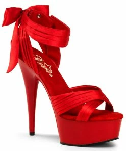 Pleaser Shoes By Pleaser USA DELIGHT-668 Pleaser Shoes Red Satin Platform Sexy Shoes 6 Inch Heels