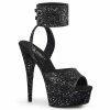 Pleaser Shoes By Pleaser USA DELIGHT-691LG Pleaser Shoes Black Glitter Clearance 6 Inch High Heel 6 Inch Heels