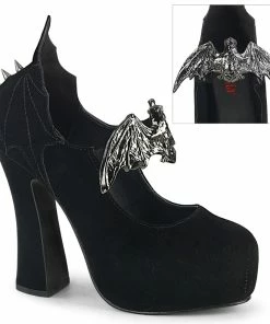 Women's Demonia Footwear DEMON-18 Demonia Shoes Black Velvet Bat MaryJane Pump