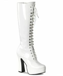 Pleaser Shoes By Pleaser USA Halloween Costume Footwear ELECTRA-2020 Pleaser Shoes White Patent Gogo Boot