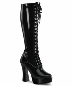 Pleaser Shoes By Pleaser USA ELECTRA-2023 Pleaser Shoes Black Patent Platform Boots Halloween Costume Footwear