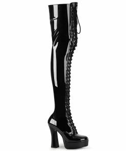 Pleaser Shoes By Pleaser USA Halloween Costume Footwear ELECTRA-3023 Pleaser Shoes Chunky Heel Thigh High Boots