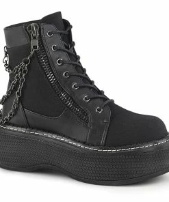 Demonia Shoes EMILY-114 Black Gothic Platform Ankle High Demonia Boot Women's Demonia Footwear