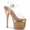 Pleaser Shoes By Pleaser USA ESTEEM-708CHLG Pleaser Shoes Rose Gold Glittery Platform Stripper Shoes