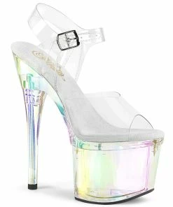 Pleaser Shoes By Pleaser USA ESTEEM-708RBP Pleaser Shoes Clear Pastel Holograpic Stripper Shoe 7 Inch Heels