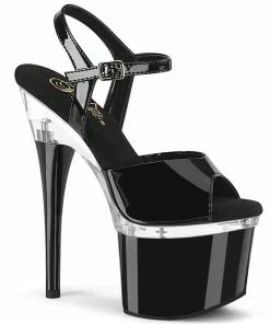 Pleaser Shoes By Pleaser USA 7 Inch Heels ESTEEM-709 Black Patent 7 Inch Stripper Shoes