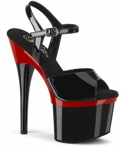 Pleaser Shoes By Pleaser USA ESTEEM-709BR Black And Red Stripper Shoes