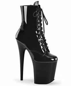 Pleaser Shoes By Pleaser USA FLAMINGO-1020 Black Patent Platform Exotic Dancer Boot Booties And Ankle High Boots