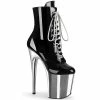 Pleaser Shoes By Pleaser USA FLAMINGO-1020 Pleaser Shoes Silver Chrome Platform Exotic Dancer Boots Booties And Ankle High Boots