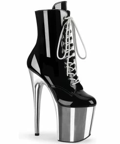 Pleaser Shoes By Pleaser USA FLAMINGO-1020 Pleaser Shoes Silver Chrome Platform Exotic Dancer Boots Booties And Ankle High Boots