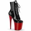 Pleaser Shoes By Pleaser USA FLAMINGO-1020 Pleaser Shoes Red Platform Black Upper Exotic Dancer Boot