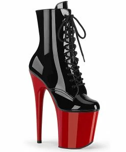 Pleaser Shoes By Pleaser USA FLAMINGO-1020 Pleaser Shoes Red Platform Black Upper Exotic Dancer Boot