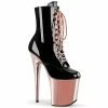 Pleaser Shoes By Pleaser USA FLAMINGO-1020 Pleaser Shoes Metallic Rose Gold Platform Exotic Dancer Bootie Booties And Ankle High Boots