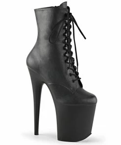 Fabulicious Shoes By Pleaser USA FLAMINGO-1020 Black Faux Leather Platform Lace-Up Front Exotic Dancer Boot