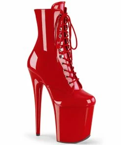 Pleaser Shoes By Pleaser USA Booties And Ankle High Boots FLAMINGO-1020 Pleaser Shoes Red Patent Exotic Dancer Boots