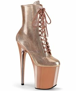 Pleaser Shoes By Pleaser USA FLAMINGO-1020 Pleaser Shoes Rose Gold Exotic Dancer Boots Booties And Ankle High Boots
