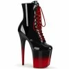 Pleaser Shoes By Pleaser USA Booties And Ankle High Boots FLAMINGO-1020BR-H Black Red Fade Platform Pleaser Exotic Dancer Boot