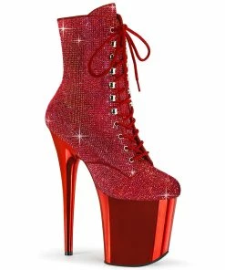 FLAMINGO-1020CHRS Pleaser Shoes Red Rhinestone 8 Inch Heel Boot Booties And Ankle High Boots
