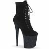 Pleaser Shoes By Pleaser USA FLAMINGO-1020FSMG Black Faux Suede Pleaser Exotic Dancer Boot Booties And Ankle High Boots