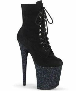 Pleaser Shoes By Pleaser USA FLAMINGO-1020FSMG Black Faux Suede Pleaser Exotic Dancer Boot Booties And Ankle High Boots