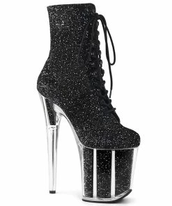 Pleaser Shoes By Pleaser USA FLAMINGO-1020G Black Glitter Exotic Dancer Platform Boot