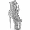 Pleaser Shoes By Pleaser USA FLAMINGO-1020G Silver Glitter Platform Stripper Shoes