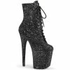 Pleaser Shoes By Pleaser USA FLAMINGO-1020GWR Pleaser Shoes Black Glitter Platform Exotic Dancer Boots