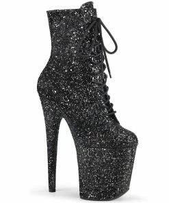 Pleaser Shoes By Pleaser USA FLAMINGO-1020GWR Pleaser Shoes Black Glitter Platform Exotic Dancer Boots