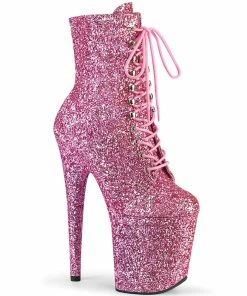 Pleaser Shoes By Pleaser USA Booties And Ankle High Boots FLAMINGO-1020GWR Pleaser Shoes Pink Glitter Exotic Dancer Boots