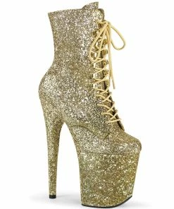 Pleaser Shoes By Pleaser USA Booties And Ankle High Boots FLAMINGO-1020GWR Pleaser Shoes Glittery Golden Exotic Dancer Boot