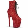 Pleaser Shoes By Pleaser USA Booties And Ankle High Boots FLAMINGO-1020GWR Pleaser Shoes Red Glitter 8 Inch Heel Boots