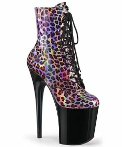 Pleaser Shoes By Pleaser USA Booties And Ankle High Boots FLAMINGO-1020LP Pleaser Shoes Pink Hologram Leopard Stripper Boots