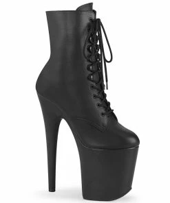 Pleaser Shoes By Pleaser USA FLAMINGO-1020LWR Pleaser Shoes Black Leather Exotic Dancer Boots Booties And Ankle High Boots