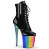 Pleaser Shoes By Pleaser USA FLAMINGO-1020RC Pleaser Shoes Rainbow Chrome Exotic Dancer Bootie Booties And Ankle High Boots