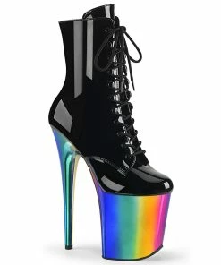 Pleaser Shoes By Pleaser USA FLAMINGO-1020RC Pleaser Shoes Rainbow Chrome Exotic Dancer Bootie Booties And Ankle High Boots