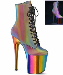 Pleaser Shoes By Pleaser USA FLAMINGO-1020RC-REFL Pleaser Shoes Rainbow Reflective Stripper Boot